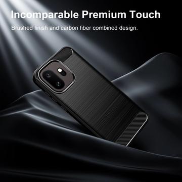 OnePlus 15T Børstet TPU Cover - Karbonfiber - Sort