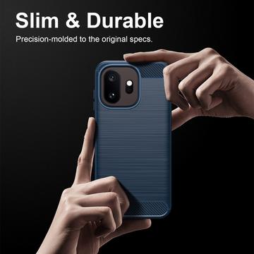 OnePlus 15T Børstet TPU Cover - Karbonfiber - blå