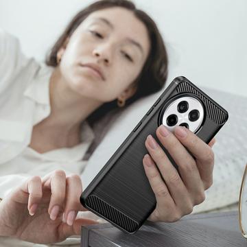OnePlus Ace 5/5 Pro/13R Børstet TPU Cover - Karbonfiber - Sort
