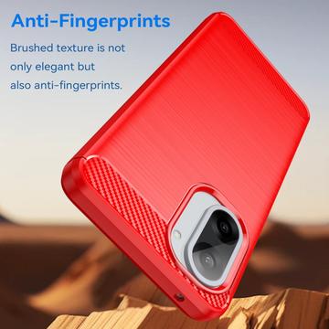 OnePlus Ace 5 Racing/Nord CE5 Børstet TPU Cover - Karbonfiber - rød