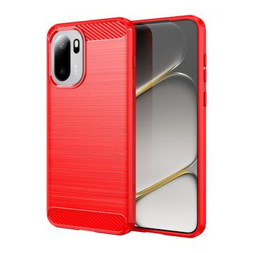 OnePlus Ace 6/6T/15R Børstet TPU Cover - Karbonfiber - rød