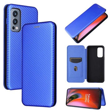 OnePlus Nord 2 5G Flip Cover - Karbonfiber - Blå