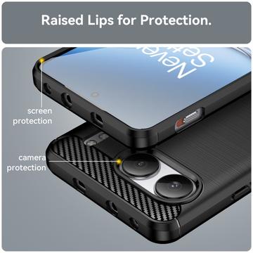OnePlus Nord 4 Børstet TPU Cover - Karbonfiber - Sort