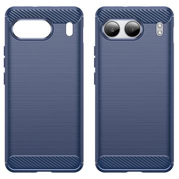 OnePlus Nord 4 Børstet TPU Cover - Karbonfiber - Blå