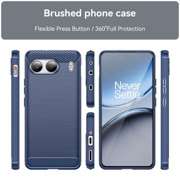 OnePlus Nord 4 Børstet TPU Cover - Karbonfiber - Blå