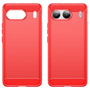OnePlus Nord 4 Børstet TPU Cover - Karbonfiber - Rød
