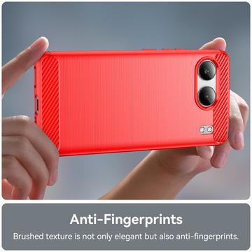 OnePlus Nord 4 Børstet TPU Cover - Karbonfiber - Rød