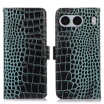OnePlus Nord 4 Crocodile Series Læderpung med RFID - Grøn