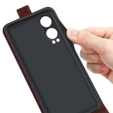 OnePlus Nord CE4 Lite/Oppo K12x Vertikal Flip Taske med Kortholder - Brun