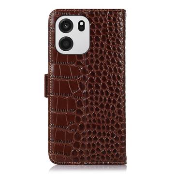 OnePlus Turbo 6/6V Crocodile Series Læderpung med RFID - Brun