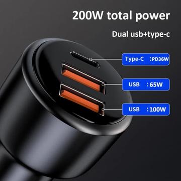 PD3.0 hurtigopladningsbiloplader 65W opladeradapter til cigarettænder 3-port 100W superbiloplader