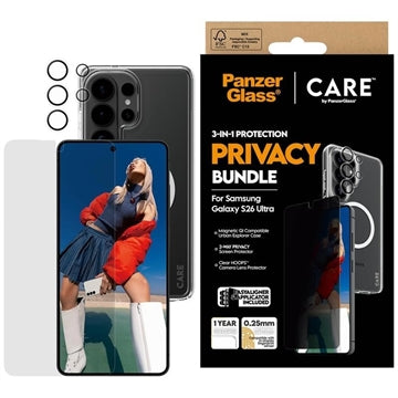 Samsung Galaxy S26 Ultra PanzerGlass Care 3-i-1 privatlivspakke - gennemsigtig