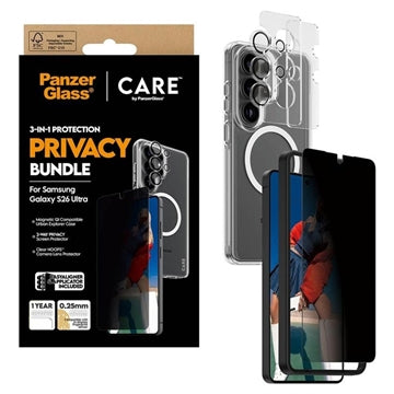 Samsung Galaxy S26 Ultra PanzerGlass Care 3-i-1 privatlivspakke - gennemsigtig