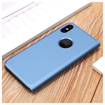 iPhone X / iPhone XS Luksus Series Mirror View Flip Cover - Blå