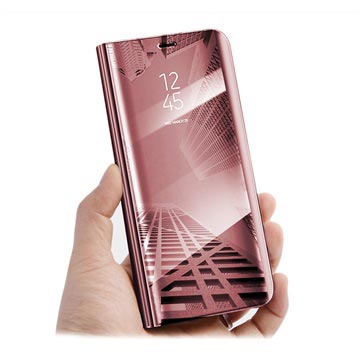 iPhone X / iPhone XS Luksus Series Mirror View Flip Cover - Rødguld