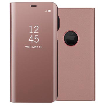 iPhone X / iPhone XS Luksus Series Mirror View Flip Cover - Rødguld