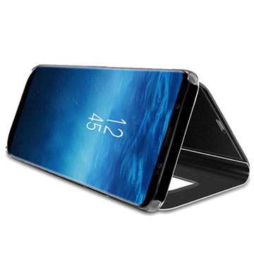 Samsung Galaxy S9 Luksus Mirror View Flip Cover - Sort