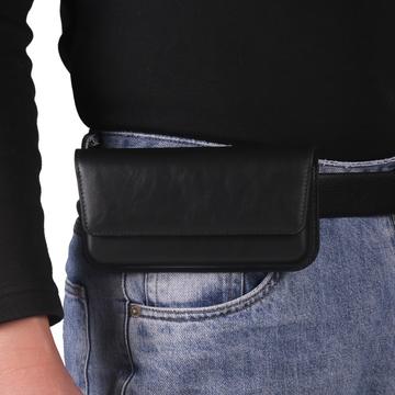 Premium universelt vandret hylster i læder med dobbelt magnetisk lukning - 6.7"-6.9" - Sort