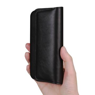 Premium universelt vandret hylster i læder med dobbelt magnetisk lukning - 6.7"-6.9" - Sort