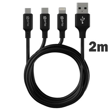 Prio High-Speed 3-i-1 Ladekabel - 2m - Sort