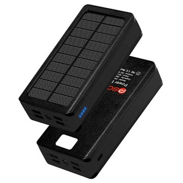 Psooo PS-400 Solcelle Powerbank - 4xUSB-A, 30000mAh - Sort