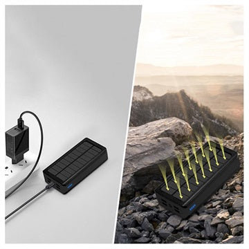 Psooo PS-400 Solcelle Powerbank - 4xUSB-A, 30000mAh - Sort