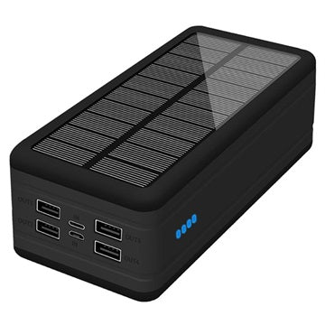 Psooo PS-400 Solcelle Powerbank - 4xUSB-A, 50000mAh - Sort