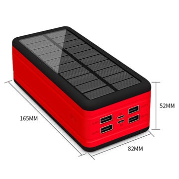 Psooo PS-400 Solcelle Powerbank - 4xUSB-A, 50000mAh - Rød