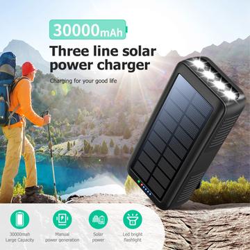 Psooo PS-618 30000mAh Solar Power Bank med håndsving - Sort