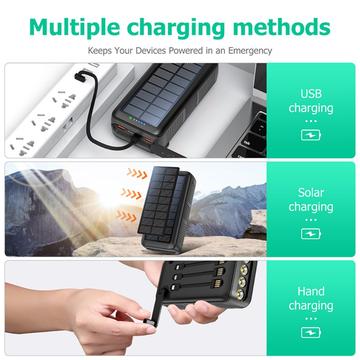 Psooo PS-618 30000mAh Solar Power Bank med håndsving - Sort