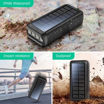 Psooo PS-618 30000mAh Solar Power Bank med håndsving - Sort