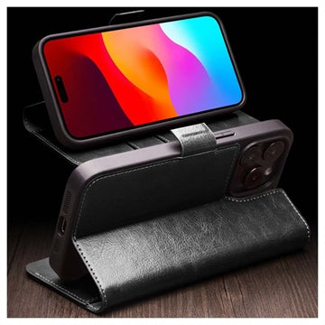 iPhone 15 Pro Max Qialino Classic Læderpung - Sort