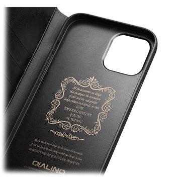 Qialino Classic iPhone 12 Pro Max Læderpung - Sort