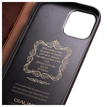 Qialino Classic iPhone 13 Læderpung Taske - Brun