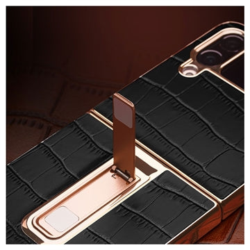 Qialino Croco Samsung Galaxy Z Flip4 Læder Dækket Cover - Sort