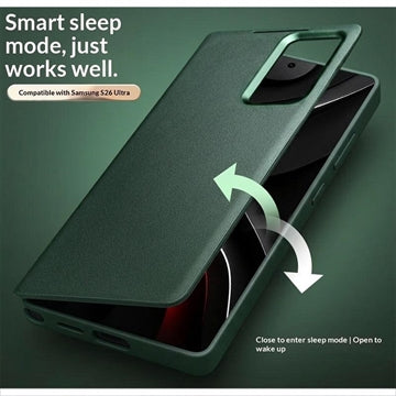 Samsung Galaxy S26 Ultra Qialino Smart View Flip Lædercover - Grøn