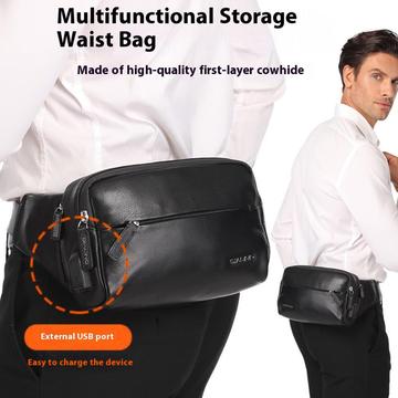 Qialino Tactical lædertaske med USB-port - sort