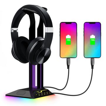 2-i-1 Hovedtelefonstativ / USB-hub med RGB RGBD8 - Sort