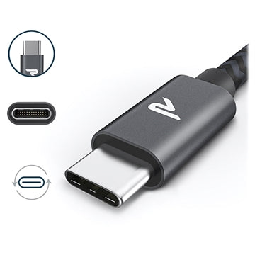 Rampow T04 Nylonflettet USB-C Kabel - 2m - Sort