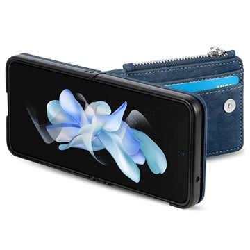 Samsung Galaxy Z Flip5 Retro Belagt Cover med Pung - Blå