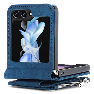 Samsung Galaxy Z Flip5 Retro Belagt Cover med Pung - Blå
