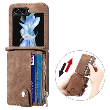 Samsung Galaxy Z Flip5 Retro Belagt Cover med Pung - Brun