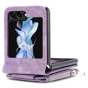 Samsung Galaxy Z Flip5 Retro Belagt Cover med Pung - Lilla