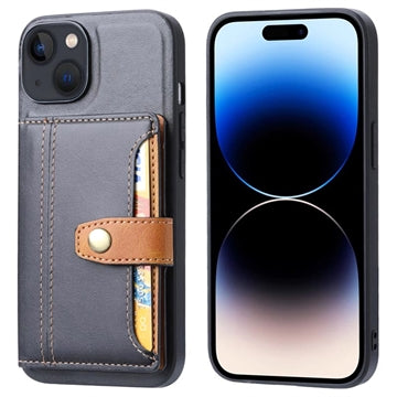 iPhone 15 Plus Retro Style Cover med Pung - Sort