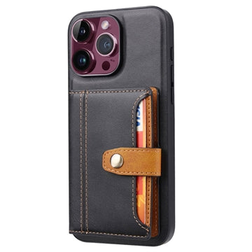 iPhone 15 Pro Retro Style Cover med Pung - Sort