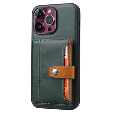 iPhone 15 Pro Retro Style Cover med Pung - Grøn