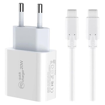 Saii PD Opladningssæt - 20W, USB-C - EU-stik - Hvid