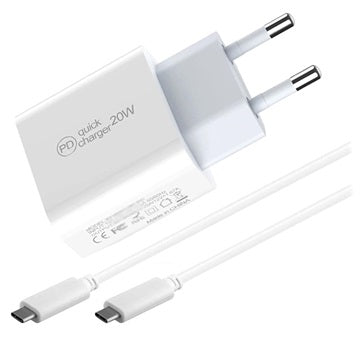 Saii PD Opladningssæt - 20W, USB-C - EU-stik - Hvid