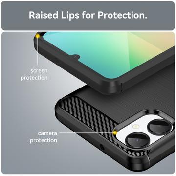 Samsung Galaxy A06 5G Børstet TPU Cover - Karbonfiber - Sort