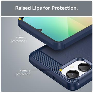 Samsung Galaxy A06 5G Børstet TPU Cover - Karbonfiber - blå